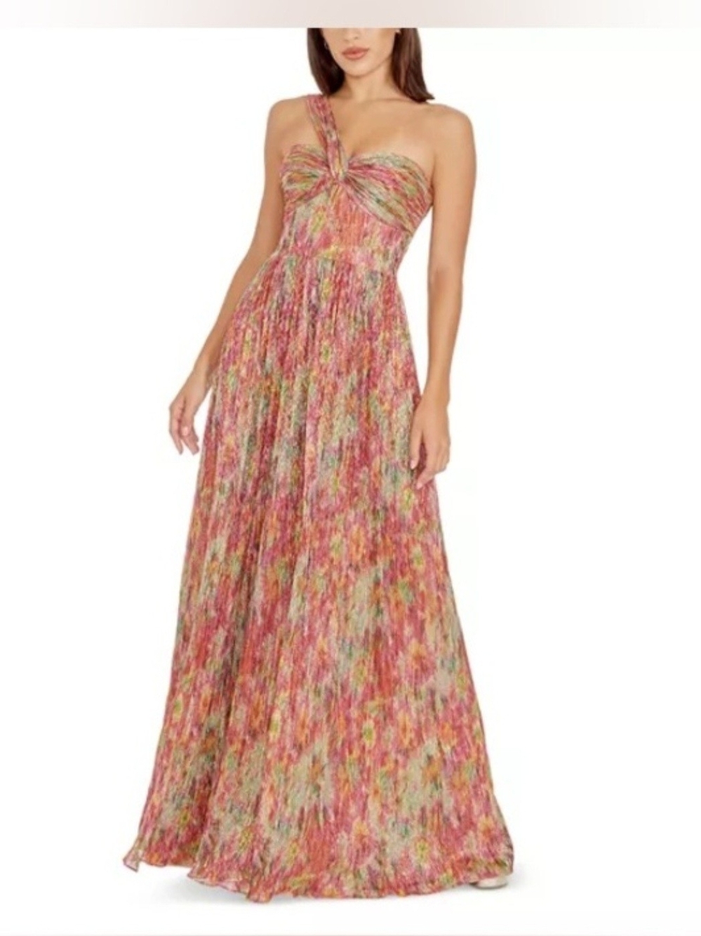 Dress the Population One-Shoulder Multicolor Pink Floral Maxi Dress